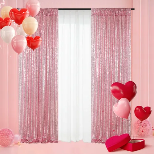 Poise3EHome - Cortinas de lentejuelas fucsia rosa, 2 paneles de 2 pies x 8 pies, fondo de purpurina para fiesta, cumpleaños, baby shower, boda, Rosa
