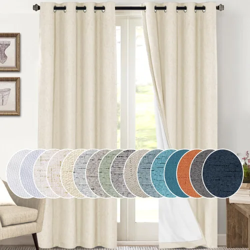 Miniatura 173 de Primitive - Cortinas opacas 100 % de lino texturizado natural para dormitorio, sala de estar, cortinas para ahorra energía, tela de arpillera