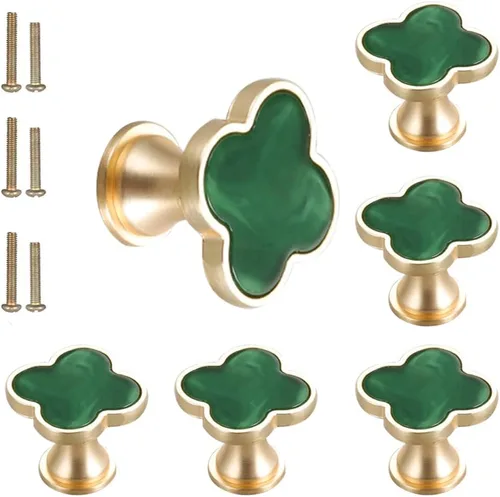 Miniatura 15 de 6 piezas de manijas de pomo de trébol de cuatro hojas de latón, pomos dorados para gabinetes, cajones, cómodas, muebles, cocina, armario, baño