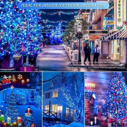 Miniatura 5 de 100 luces LED de Navidad, 33 pies, luces de cadena extensibles de 8 modos, impermeables para exteriores, luces de hadas parpadeantes enchufables