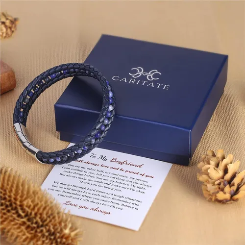Miniatura 12 de To My Boyfriend/Son/Grandson/Father/Husband Black Onyx Tiger Eye Blue Sodalite Leather Bracelets Jewelry For Men, Birthday Anniversary Valentines