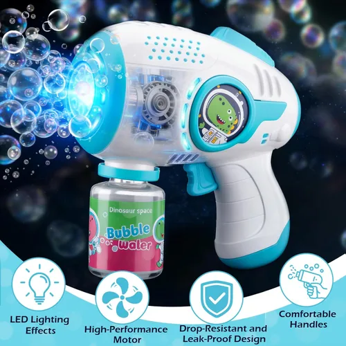 Miniatura 2 de Pistolas de burbujas para niños de 4 a 8 años, paquete de 2 lanzadores automáticos de burbujas con luz LED y solución de 14 burbujas, pistola