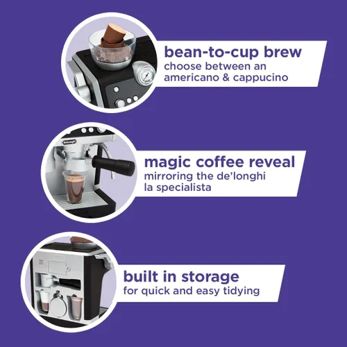 Miniatura 6 de Casdon De'Longhi Toys Barista Cafetera. Juego de cocina de juguete para niños con partes móviles, sonidos realistas y revelación de café mágico.