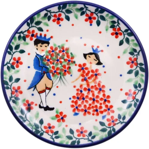 Polmedia Polish Pottery Mini plato, placa de posavasos UNIKAT - Un patrón de cuento de hadas de flores hecho a mano en Boleslawiec Polonia por