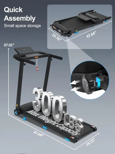 Miniatura 6 de Merax Cinta de correr con 8% de inclinación, cintas de correr plegables de 3.0 HP para el hogar, almohadilla para caminar de 10 MPH con barra