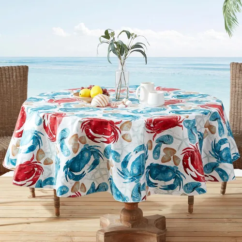 Miniatura 10 de Newbridge Mantel de vinilo con estampado costero de cangrejo de piedra, diseño náutico Cape Cod impermeable, patio, barbacoa, picnic, mantel