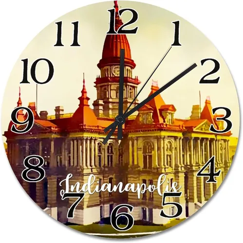 Miniatura 28 de Reloj de paisaje de Indianápolis, Indiana, Estados Unidos, reloj decorativo de viaje, funciona con pilas, 9 pulgadas, silencioso, retro, decoración