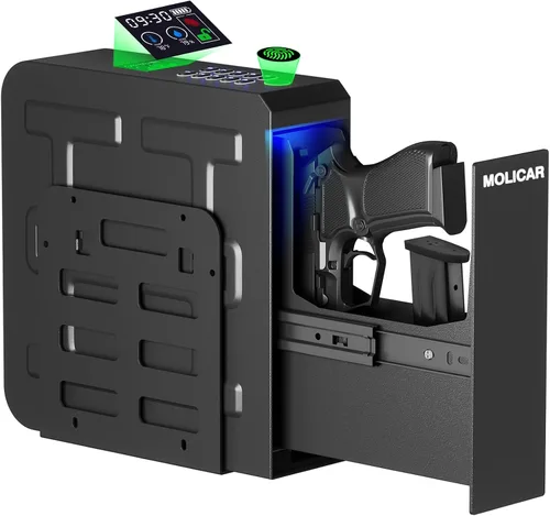Miniatura 8 de Caja fuerte biométrica para pistola de mano con huellas dactilares, acceso rápido de 3 formas deslizante, caja fuerte para pistola, caja