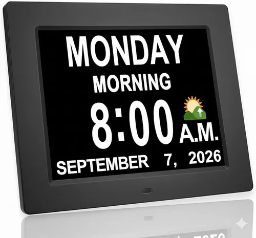 Miniatura 9 de JALL 【2024 Nuevo】 Reloj de calendario digital para demencia, pantalla grande de 7 pulgadas, con múltiples alarmas, pantalla AM y PM, para personas