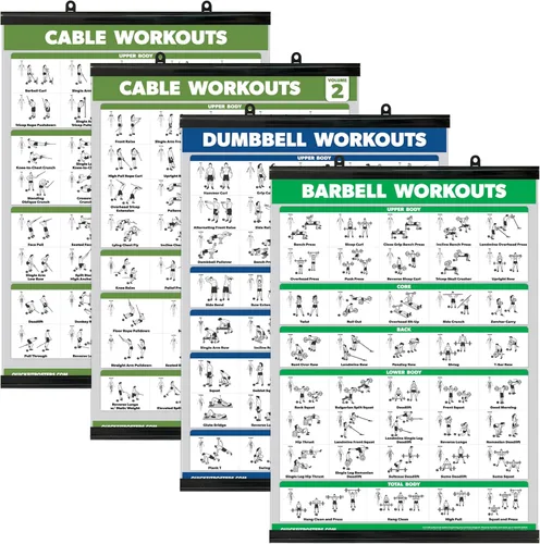 Miniatura 10 de Paquete de 4 - Pósteres de Entrenamiento con Máquina de Cable Volumen 1 y 2 + Ejercicios con Mancuernas + Ejercicios con Barra (LAMINADOS, 18" x 24")