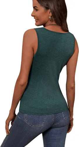 Miniatura 2 de Verdusa Camiseta sin mangas con botones y cuello en V profundo y fruncido para mujer