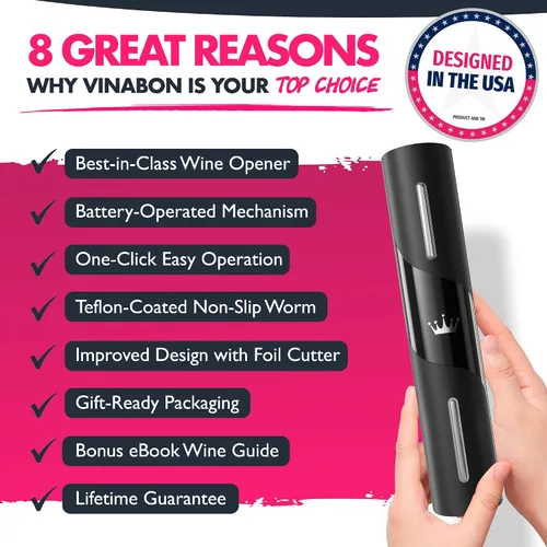 Miniatura 2 de VINABON Abrebotellas de vino eléctrico actualizado 2026 con cortador de papel de aluminio de vino - Abridor de vino electrónico automático