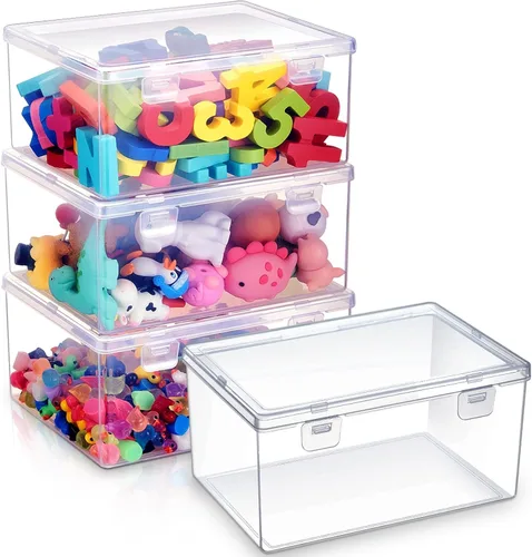 SiliFine 4 Piezas 18 x 13.2 x 8.7 cm Cajas Organizadoras Transparentes de Plástico para Sala de Juegos y Almacenamiento, Contenedores Apilables con