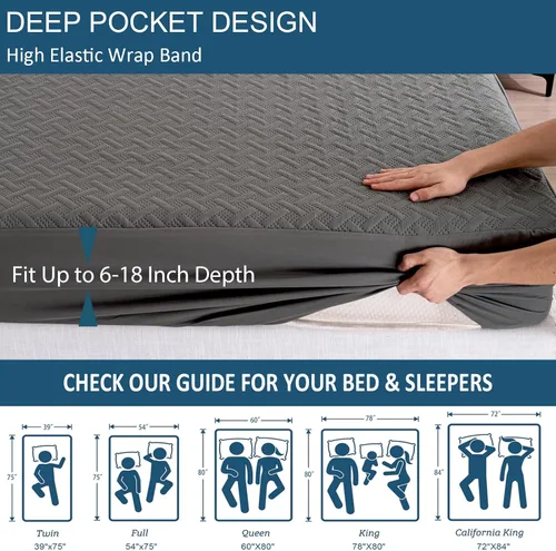 Miniatura 7 de Protector de colchón impermeable transpirable sin ruido, funda de colchón de cama tamaño individual con bolsillo profundo de 6 a 15 pulgadas