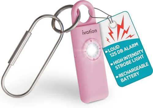 Miniatura 10 de Ivation Alarma SOS recargable personal, tamaño de bolsillo, 130 dB, sirena de seguridad de sonido y luz LED estroboscópica de pánico con mosquetón