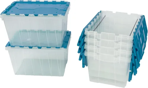 Akro-Mils KeepBox Contenedor de almacenamiento de 12 galones, caja de almacenamiento de plástico apilable y anidable con tapa adjunta y rieles para