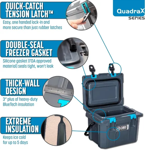 Miniatura 7 de Cubix Outdoors, Enfriador personal rotomoldeado QuadraX 10QT, hielera dura aislante portátil, retención de frío de 3 días, portaviandas Gris granito
