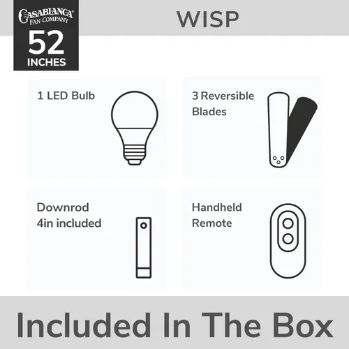 Miniatura 6 de Casablanca Fan Company 59284 Ventilador de techo Wisp de 52 pulgadas con luz con control remoto de mano, grande, acabado blanco fresco