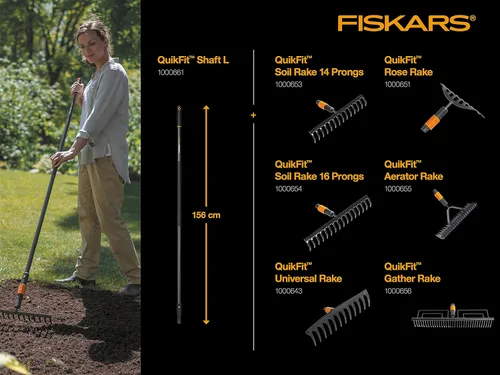 Miniatura 4 de Fiskars QuikFit 1000655 - Rastrillo aireador, cabezal de herramienta, ancho: 14.6 in, negro/naranja