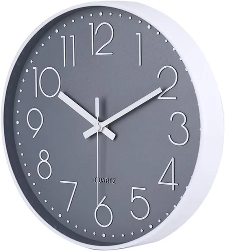 Miniatura 3 de jomparis - Reloj de pared redondo de 13.5 pulgadas, silencioso, sin tictac, decorativo, estilo simple y moderno, funciona con pilas, para Gris