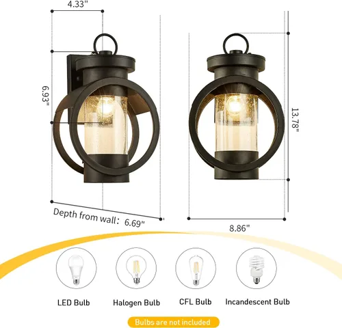 Miniatura 8 de Lámpara de pared industrial con sensor de atardecer a amanecer, moderna lámpara de pared exterior impermeable, lámpara de pared exterior negra mate