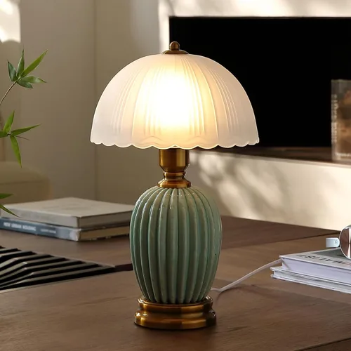 Miniatura 9 de Glivpny Lámpara vintage para sala de estar, lámparas de mesa de cerámica modernas de 16 pulgadas para dormitorio, mesita de noche retro lámparas