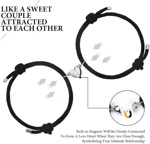 Miniatura 2 de Magnetic Couple Bracelets, Mutual Attraction Bracelets Vows of Eternal Love Jewelry Gifts for Boyfriend Girlfriend Best Friend, Adjustable, 2