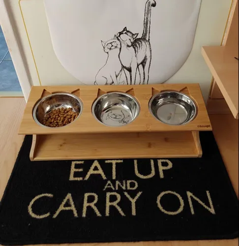Miniatura 7 de Cuencos para gatos con soporte de madera elevado, cuencos elevados para mascotas con soporte oblicuo para gatos, perros, gatitos y cachorros