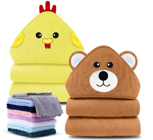 Miniatura 7 de Cute Castle Paquete de 2 toallas de bebé con capucha de rayón hechas de bambú con 8 paños - Toalla de baño suave para la bañera para bebé, recién