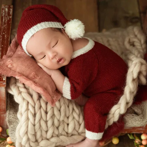 Miniatura 7 de Ylsteed Traje unisex de Navidad para recién nacido: conjunto de mameluco y sombrero de tela mohair, agradable al tacto, alta elasticidad, ligero