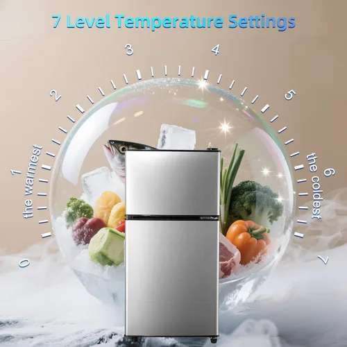 Miniatura 4 de Refrigerador dormitorio con congelador, refrigerador pequeño de 3.45 pies cúbicos con congelador para apartamento, temperatura ajustable de 7