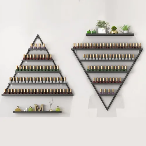 Estante organizador de perfume montado en la pared, estante triangular de metal para esmalte de uñas, estante de exhibición de aceites esenciales