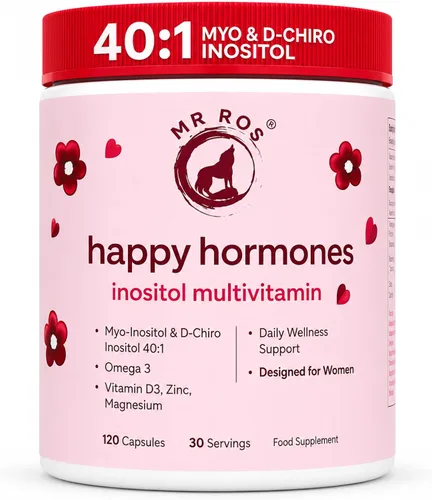 Hormonas Felices • Multivitaminas para PCOS para Mujeres – Inositol Myo & D-Chiro 40:1, Omega-3, Vitamina D3, Zinc y Magnesio • Equilibrio Hormonal,