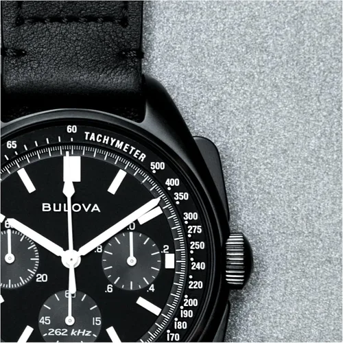 Miniatura 7 de Bulova Hombre Archive Series Lunar Pilot Cronógrafo Precisionist de 6 manecillas Acero Inoxidable Ionizado Negro, Correa NATO Negra y Cristal