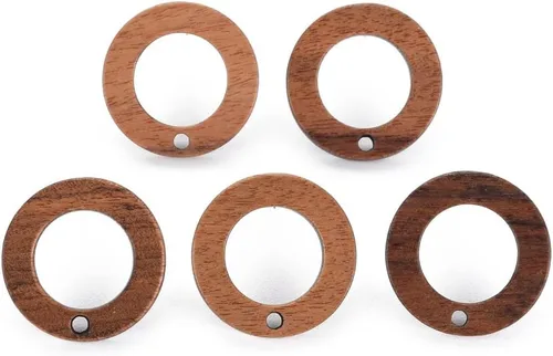Miniatura 26 de FASHEWELRY 32 piezas de pendientes de madera para pendientes de madera de 0.59 pulgadas (0.591 in) pendientes de madera redondos planos en blanco
