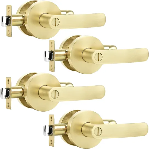 Miniatura 25 de Leydebong Paquete de 10 manijas de puerta de entrada de color dorado claro (con llave similar), perillas de puerta interior resistentes, cerraduras