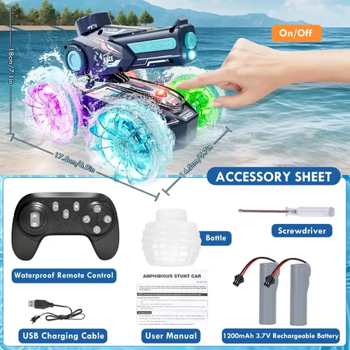 Miniatura 6 de Lehoo Castle Auto de control remoto anfibio, autos RC 4WD para niños de 8 a 12 años con pistola de agua, barco de control remoto para niños