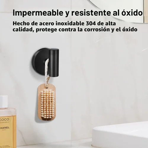 Miniatura 4 de Kruodop Ganchos para toallas de baño, 2 paquetes de soporte para toallas de pared, gancho negro mate para bata de pared, gancho de acero inoxidable