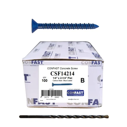 Miniatura 20 de CONFAST Anclaje de tornillo Phillips plano azul de 1/4 x 6 pulgadas con broca para anclar a mampostería, bloque o ladrillo (caja de 100)