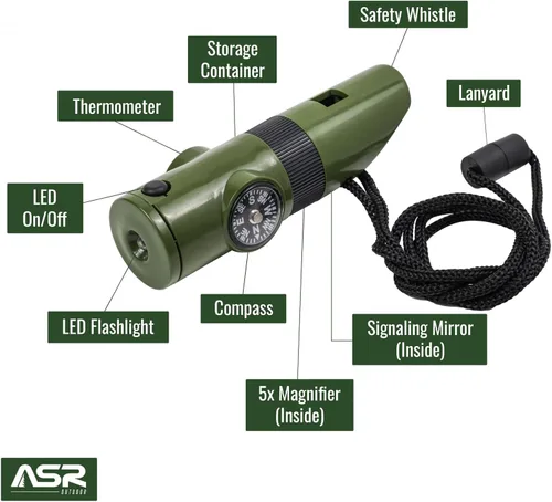 Miniatura 2 de Niños supervivencia al aire libre camping multi herramienta silbato brújula LED 7 en 1 linterna Verde