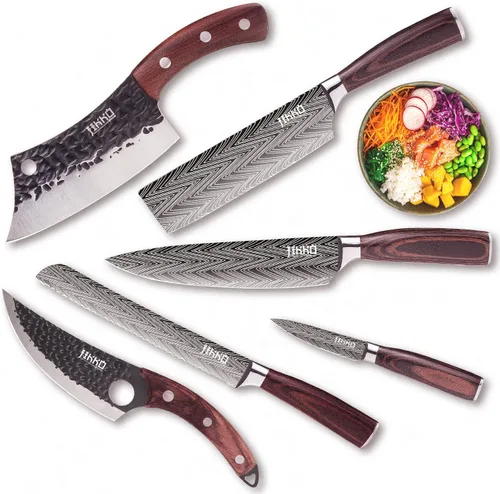 Jikko Nuevo Juego de cuchillos de cocina japoneses de acero al carbono reforzado – Serie DiamondRazor – Juego de cuchillos japoneses ultra afilados