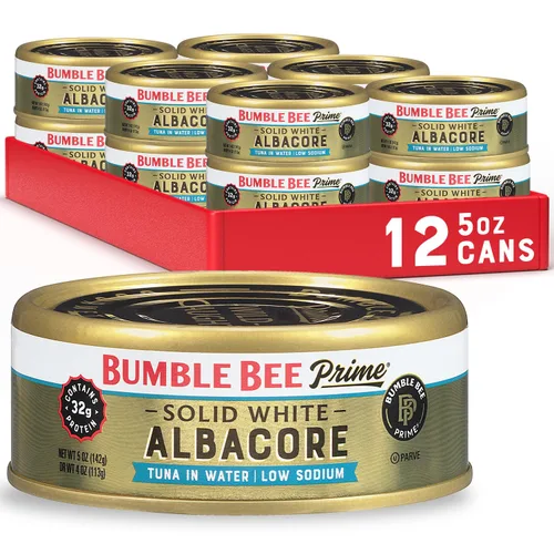 BUMBLE BEE Atún blanco sólido de primera calidad en agua, bajo en sodio, atún enlatado, alimento rico en proteínas, lata de 5 onzas