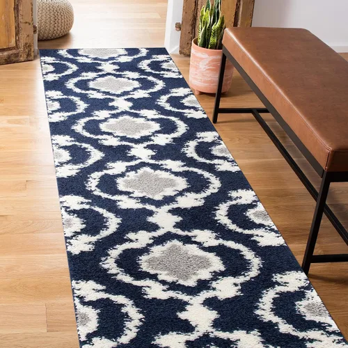 Miniatura 9 de Alfombra de área peluda para interior, cómoda, estilo entretejido marroquí, Polipropileno, Gris/Crema