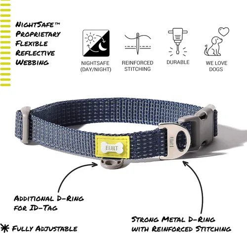 Miniatura 4 de BUILT Pet Nightsafe - Collar para perro pequeño, rosa y gris