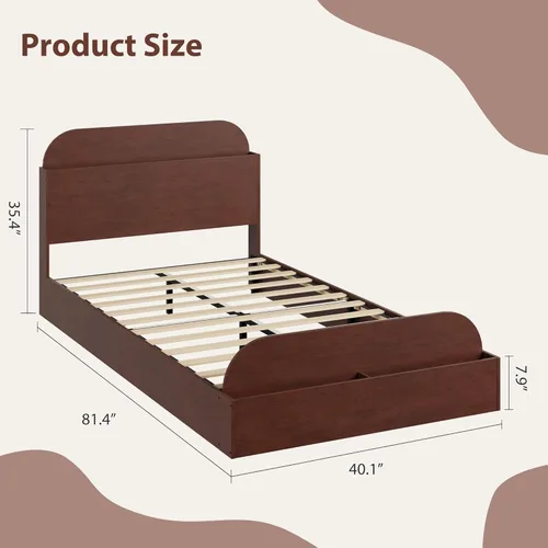 Miniatura 2 de Estructura de cama Garvee tamaño individual con cabecero y estribo – Cama de plataforma baja para niños, diseño de piso doble de madera, sin ruido