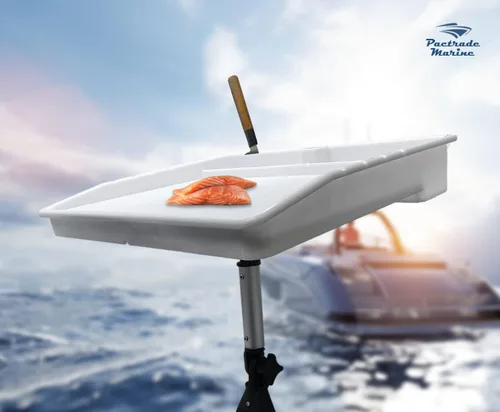 Miniatura 5 de Pactrade Marine Tabla de cortar de cebo para barco, mesa de filete de limpieza de peces ajustable con compartimentos, ranuras para cuchillos