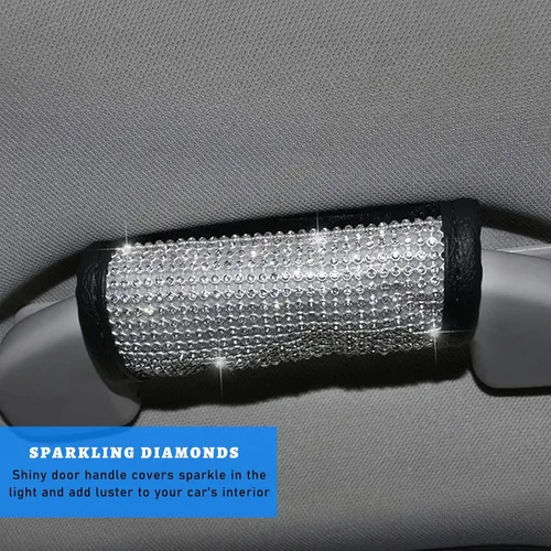 Miniatura 4 de 2 piezas de fundas para asa de agarre de coche, protector de asa de agarre interior de coche, funda para asa de puerta con diamantes, fundas