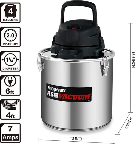 Miniatura 5 de Shop-Vac 4 Galones 2.0 HP Pico Aspirador de Cenizas, Aspirador de Cenizas de 7.0 Amperios con Filtro HEPA, Manguera y Accesorios para Chimeneas