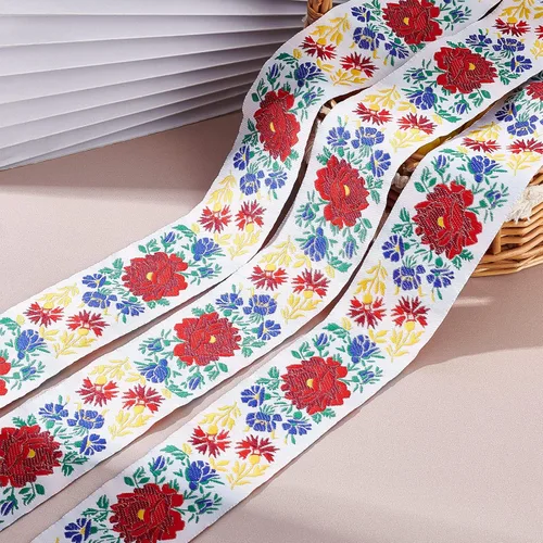 Miniatura 7 de PH PandaHall Cinta de jacquard de 2 pulgadas, 10 yardas, con ribete floral y flecos bordados, cinta mexicana bordada para ropa bohemia, cuello