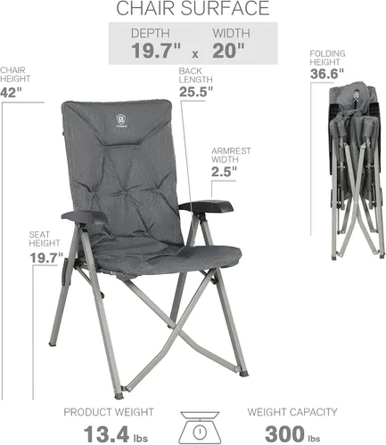 Miniatura 3 de EVER ADVANCED Silla reclinable plegable para acampar totalmente acolchada con soporte ajustable de respaldo alto, portátil para adultos, silla Gris